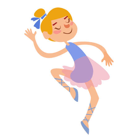 Ballerina in a pink dress. Beautiful magical little dancer. Vector illustration in cartoon style. Isolated funny clipart on a white background. Cute printのイラスト素材