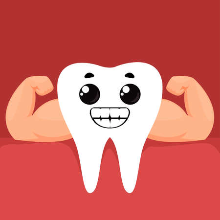 Strong healthy snow-white tooth with muscular arms and the emotion of a smile and happiness on the...