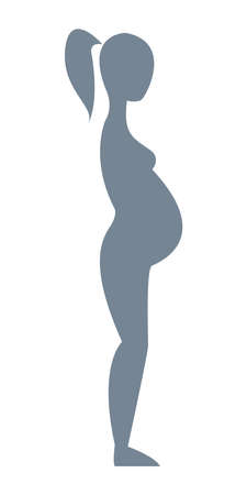 Silhouette of a pregnant gray color in full growth on a white background. Vector illustration in cartoon flat styleのイラスト素材