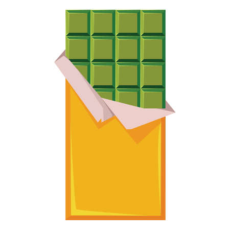 Drawing on a white isolated background. Chocolate made from green motcha powder in a yellow wrapper. The traditional sweetness of Asia and Japan. Vector illustration in cartoon flat styleのイラスト素材