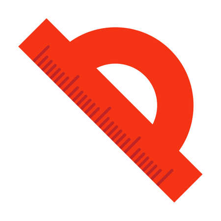 Red ruler for calculating mathematical or architectural problems. Clipart on a white isolated background. Vector illustration in cartoon flat style.のイラスト素材