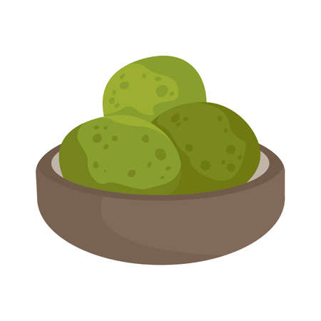 Green cupcake in a waffle made of match. Sweet toppings on a white isolated background. Vector illustration in cartoon flat style.のイラスト素材