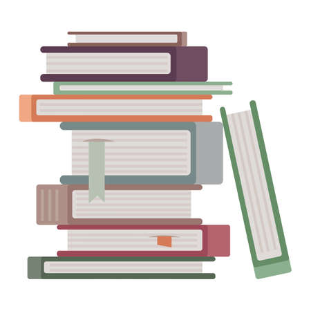 A stack of books on a white isolated background. In the Scandinavian style of pastel color. Vector illustration in cartoon flat style.のイラスト素材