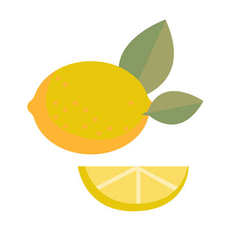 Lemon in a cut and whole on a white background isolated. Vector illustration in cartoon flat style. Cute printのイラスト素材