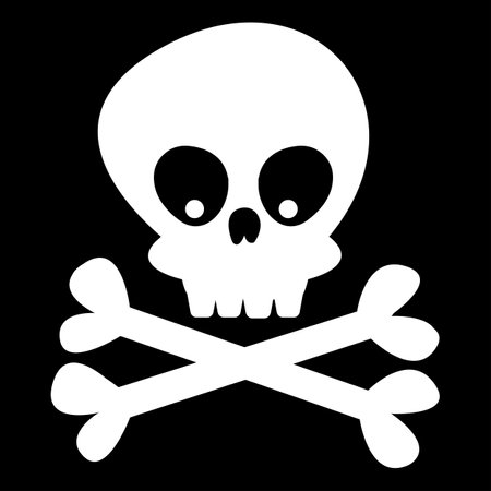 Skull and bones on a black background. Vector illustration in cartoon style. Halloween decor. Mystical artのイラスト素材