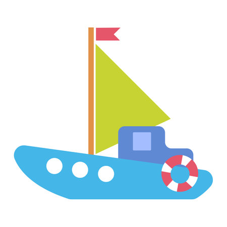 Children s toy sailboat boat for boys and girls with a sail and a flag. Vector illustration in cartoon flat style. Cute printのイラスト素材
