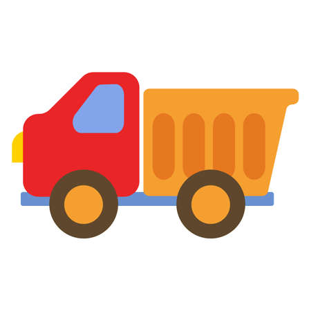Children s toy truck car for boys with a trailer. Vector illustration in cartoon flat style. Cute printのイラスト素材