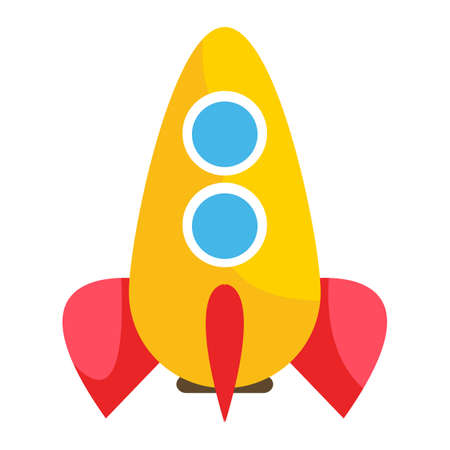 Children s toy spaceship or yellow rocket. Vector illustration in cartoon flat style. Cute printのイラスト素材