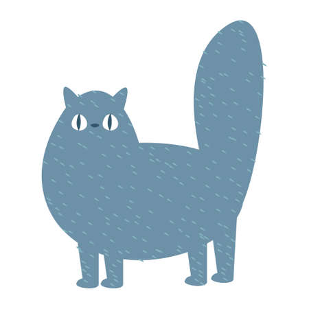 Funny cartoon flat gray cat. Vector illustration in cartoon childish style. Isolated funny clipart on a white background. Cute print character animal petのイラスト素材