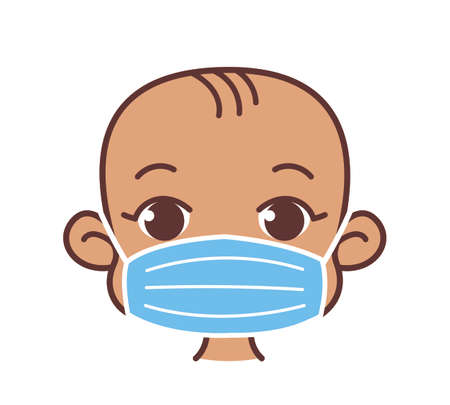 The magnifier is aimed at the hand with viruses and coronavirus. Bacteria on a dirty palm close-up. Vector illustration in cartoon children s style. Isolated funny clipart on a white background.のイラスト素材