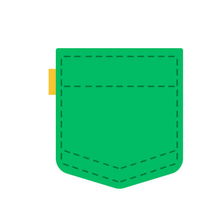Patch pocket green cartoon. Pocket is a piece of clothing. Cartoon style. Isolated over white background. Design element.のイラスト素材