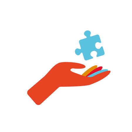 Autism disease symbol. The hand that holds the detail of the puzzle, children s puzzle. Minimalistic isolated clipartのイラスト素材