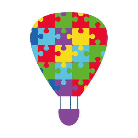 Autism symbol. A balloon with puzzles instead of a dome. Details of the puzzle. Help with the psychological illness autism. Vector illustration in flat style. Isolated clipart on white backgroundのイラスト素材
