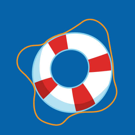 Red lifebuoy on a blue background. Vector illustration of cartoon flatのイラスト素材