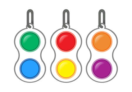 Simple Dimple antistress toy. Vector set isolated on white background. Antistress toys fidget sensory pop it and simple dimple in hand vector illustration. Trend of 2021のイラスト素材