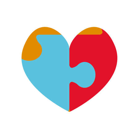 A heart made up of a puzzle. Blue and red. Autism symbol. Vector illustration in flat style. Isolated clipart on white background.のイラスト素材