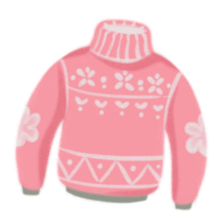 Warm cozy pink sweater with a pattern. Drawing isolated on white backgroundの写真素材