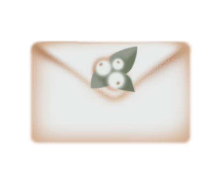 The envelope is decorated with a branch of a snowberry. Winter postcard. Drawing isolated on white backgroundの写真素材