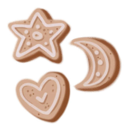 Gingerbread winter cookies collection. Different shapes of cookies. Isolated brown clipart of sweets on a white background. Cute winter food print.の写真素材