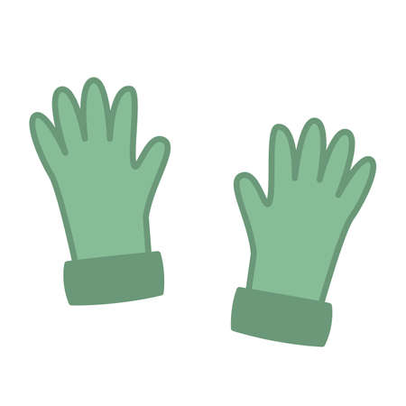 Gloves with green cuffs. Warm accessories for the winter. Clothes vector illustration isolated on white background. Flat minimalism style in trendy color cuteのイラスト素材