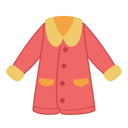 Coat with a warm red collar. Warm outerwear made of wool for the winter for children. Clothes vector illustration isolated on white background. Flat minimalism style. Part of the wardrobeのイラスト素材