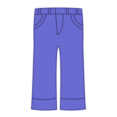 Jeans with blue denim pockets. Summer clothes for children. Vector illustration of clothes pants, isolated on white background. Flat minimalism style in trendy colors. Part of the wardrobe Blue jeans.のイラスト素材