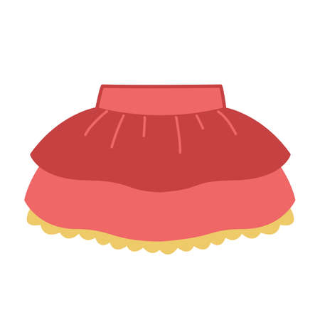 Red fluffy skirt with ruffles. Part of the children s wardrobe. Baby clothes clipart. Vector illustration of clothes, isolated on white background. Flat minimalism style in trendy color cuteのイラスト素材