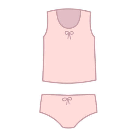 The baby s underwear is soft pastel pink. Pajamas are part of the children s wardrobe. Toddler clothes panties and t-shirt clipart. Vector illustration of clothes, isolated on white backgroundのイラスト素材