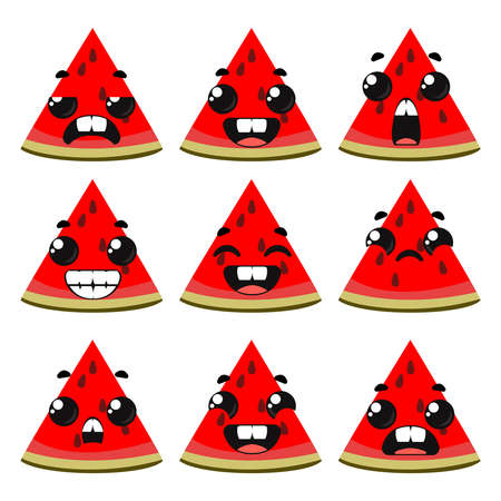 Set of watermelons with emotions. Vector illustration in cartoon style.のイラスト素材
