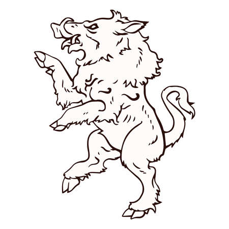 Boar stands on its hind legs. Black white illustration. Sketch for tattooのイラスト素材