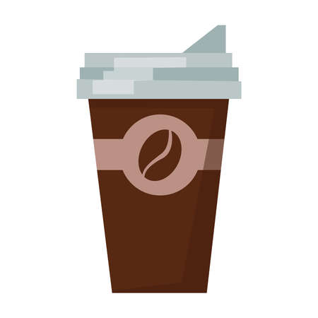 Cardboard cup with a plastic lid. Coffee in a mug. Flat style vector funのイラスト素材