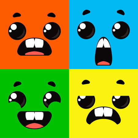Cartoon monsters. Set of different emotions on the faces of the characters. Vector drawing FUNのイラスト素材