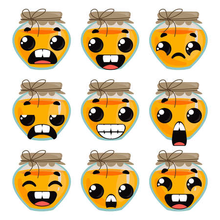 Set honey with emotions. Children s funny clipart. Vector illustration in cartoon style funのイラスト素材