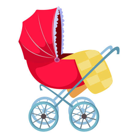 Red baby stroller. Cute drawing. Vector illustration in cartoon style funのイラスト素材