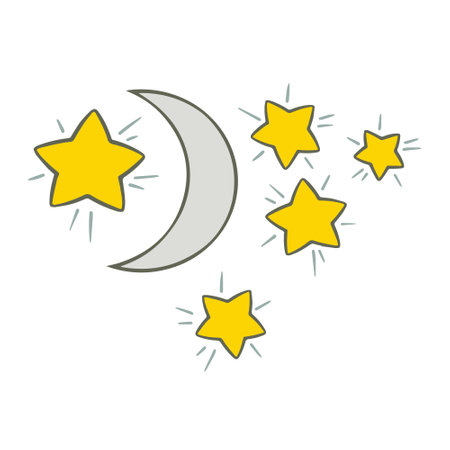 Moon and yellow stars on a white background. Vector cartoon isolate illustrationのイラスト素材