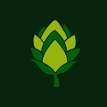 Hop cones icon on a dark green background. Product for brewing and alcohol. Vector illustration in flat style. Isolated clipart. Icon or logo for a brewery or bar.のイラスト素材
