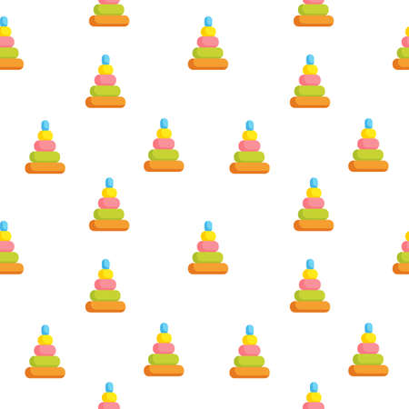 Seamless pattern with children s toy colored pyramid in the shape of a cone on a white background. Children s pattern in the style of minimalism. Vector flat illustration for print design, textileのイラスト素材