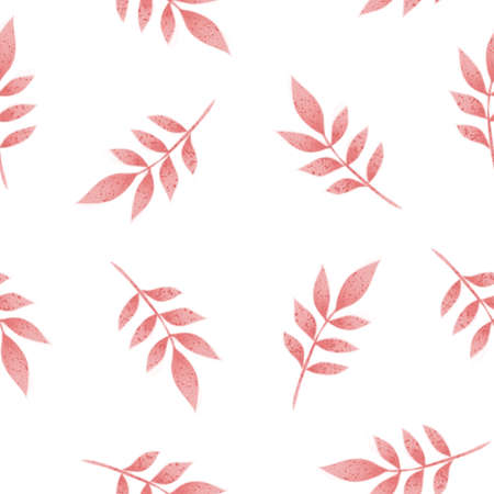 Seamless pattern with beautiful watercolor pink twigs of a plant on a white background. Spring symbol print in a cute style. Raster illustration, hand drawingの写真素材
