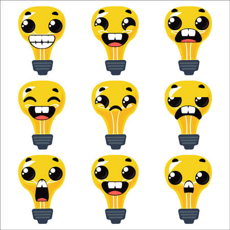 Set light bulbs with emotions. Vector illustration in cartoon styleのイラスト素材