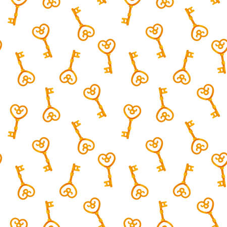 Lovely golden keys. Seamless cartoon cute pattern on white background.の写真素材