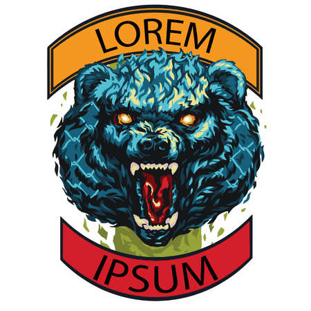 Head of an angry bear. Blue roaring animal logo with place for text. Vector illustration in cool minimal styleのイラスト素材