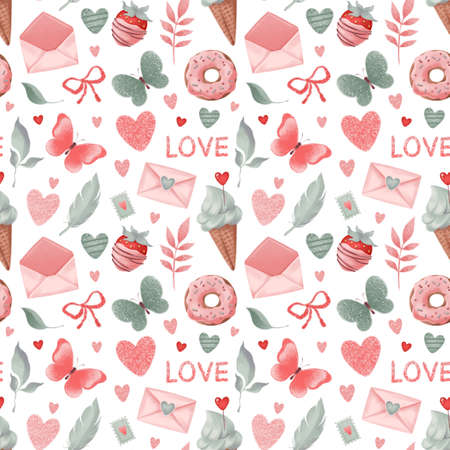 Seamless pattern with love elements. Valentine's day background. Vector illustrationの写真素材