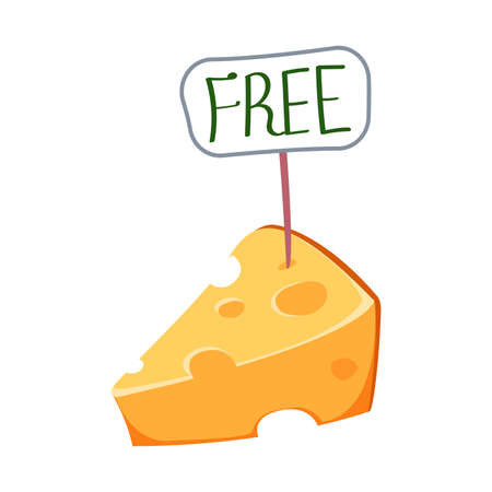 Free cheese. The inscription on the plate. Vector illustration in cartoon styleのイラスト素材