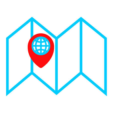 Symbol of the globe in the sign of geolocation. Map and pointer movement. Vector illustration in flat styleのイラスト素材