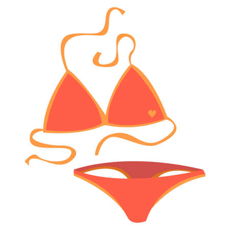Red bikini swimsuit women clip art. Top view on a white background. Vector illustration in cartoon styleのイラスト素材