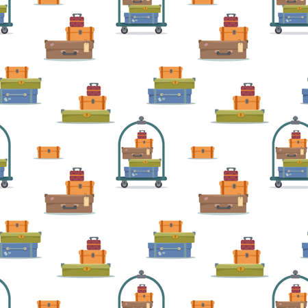 Seamless pattern with suitcases for travel on a white background. Vector illustration in minimalistic flat style, hand-drawn. Print for textiles, print design, postcardsのイラスト素材