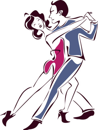 Dancing couple. Tango vector. Loving couple man and woman dancing romantic danceのイラスト素材
