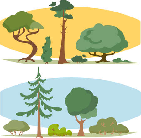 large set of trees, bush, bonsai, pine, larch, vector, coniferous, flat, fir /のイラスト素材