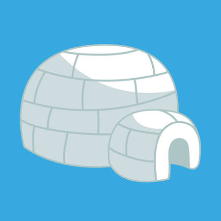 A cute igloo house made of ice and snow blocks and bricks. Cheerful childrens art on cards, clothes. Vector color illustration.のイラスト素材