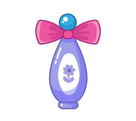 A blue bottle of perfume or eau de toilette with a bow. Vector illustration in cartoon childrens style. Isolated cute clipart.のイラスト素材